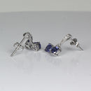 Tanzanite and Diamond Sterling Silver Earrings / Heart-Shaped Studs