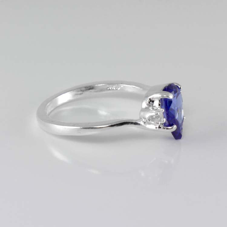 Tanzanite Ring 925 Sterling Silver Diamond Accents / Pear-Shaped