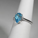 Natural Swiss Blue Topaz Ring 925 Sterling SIlver / Pear-Shaped