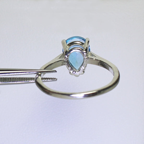 Natural Swiss Blue Topaz Ring 925 Sterling SIlver / Pear-Shaped