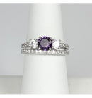 Color-Changing Alexandrite and Diamonds 925 Sterling Silver Engagement Ring Set / Round-Shaped