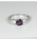 Color-Changing Alexandrite and Diamonds 925 Sterling Silver Engagement Ring Set / Round-Shaped