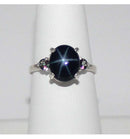 Genuine Blue Star Sapphire Ring 925 Sterling Silver / Mystic Topaz Accents